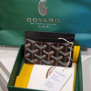 Goyard card holder, box, papers and receipt.